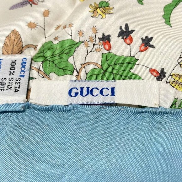 Auth GUCCI - White Light Blue Multi Scarf - Picture 4 of 5